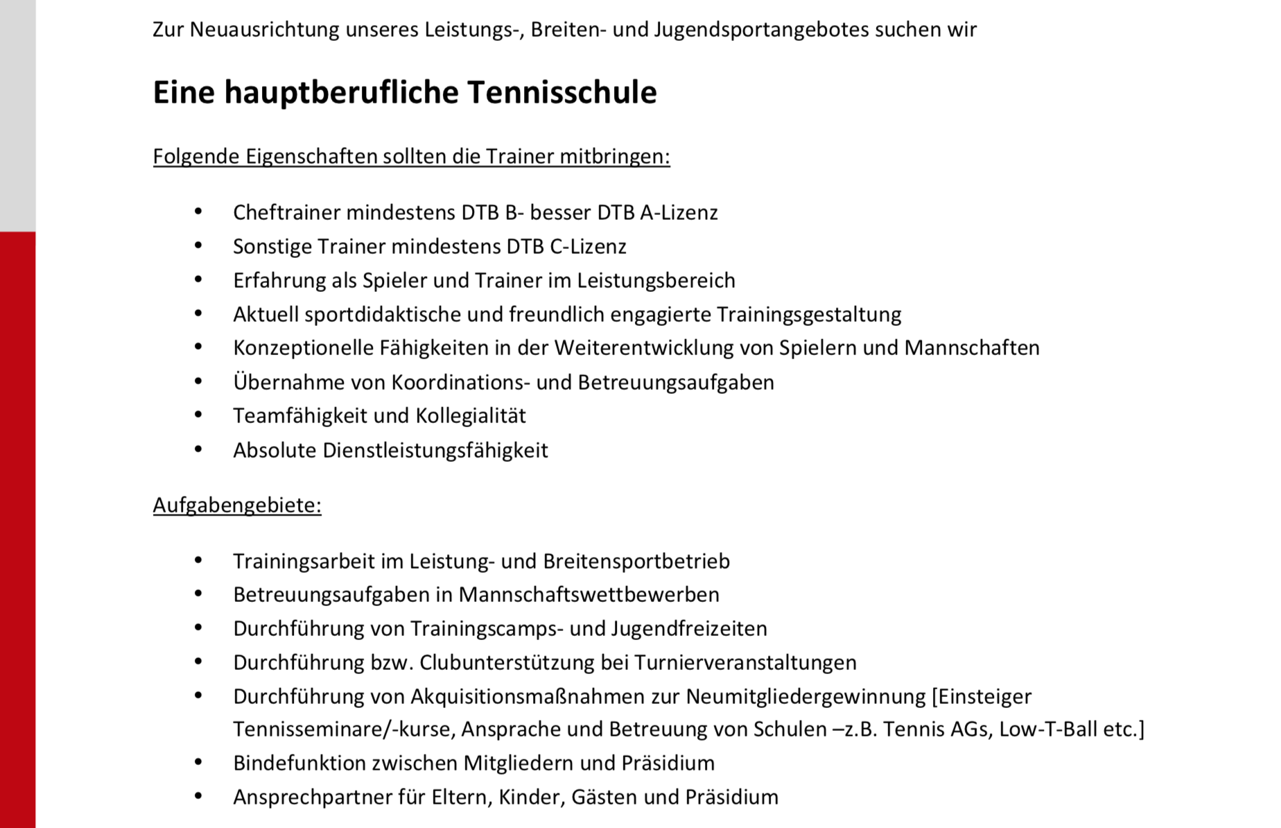 Ausschreibung Tennisschule